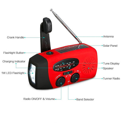 🎄🎁 Portable Emergency Solar/Dynamo ⚡ Radio 📻 LED Flashlight 🔦 6000mAh Power Bank 🔋