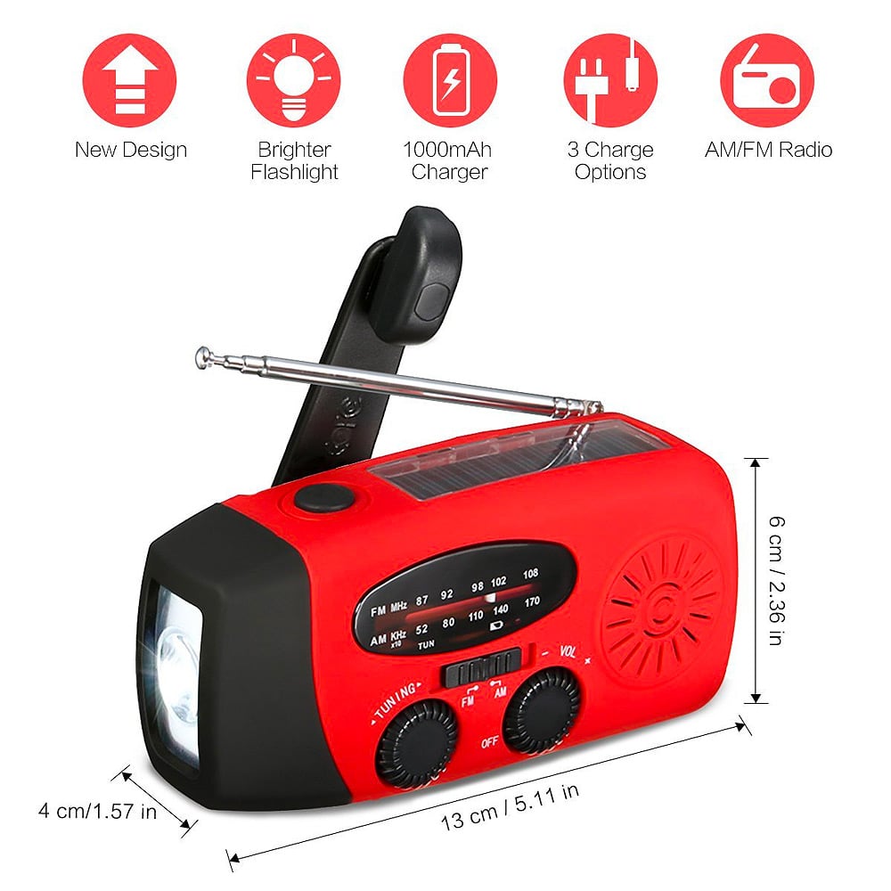 🎄🎁 Portable Emergency Solar/Dynamo ⚡ Radio 📻 LED Flashlight 🔦 6000mAh Power Bank 🔋